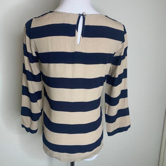 J Crew Scoopneck Blouse Seine Stripe Sz 0 - Picture 2 of 9